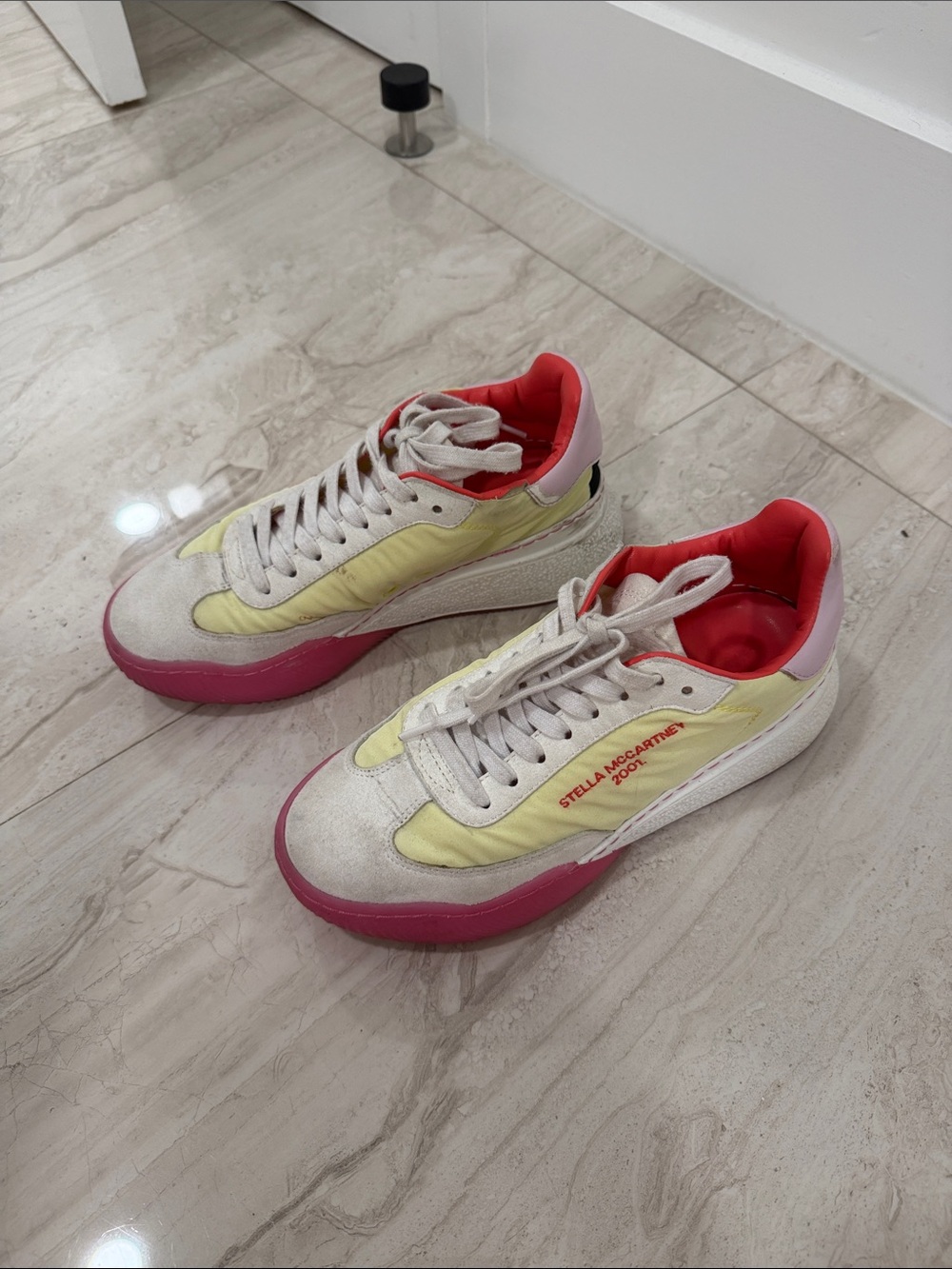 Stella McCartney Pale Yellow, Pink & Red Low-Top Sneakers